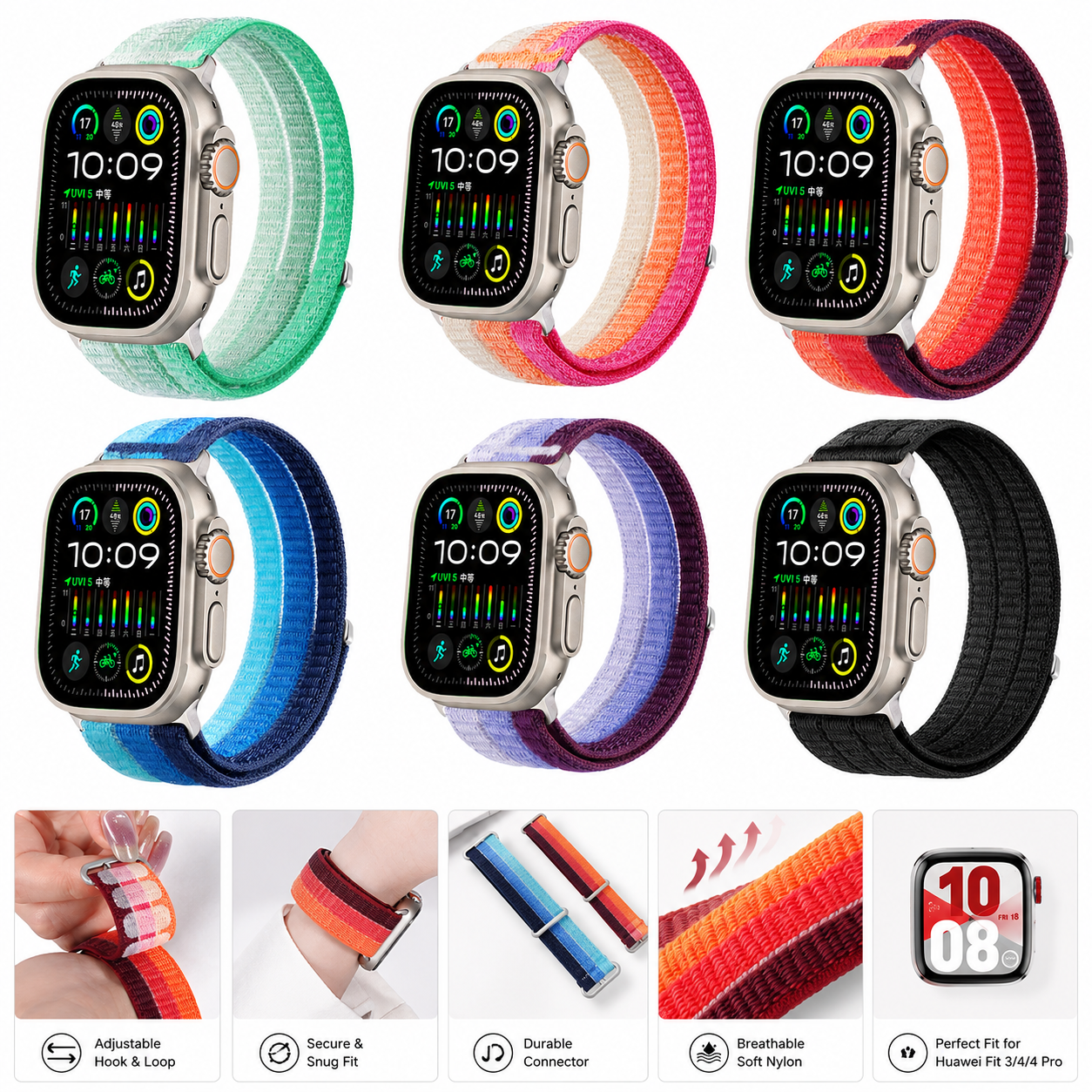 Apple Watch Series 7 Woven Nylon Watch Strap Two-Tone Slim Sports Band