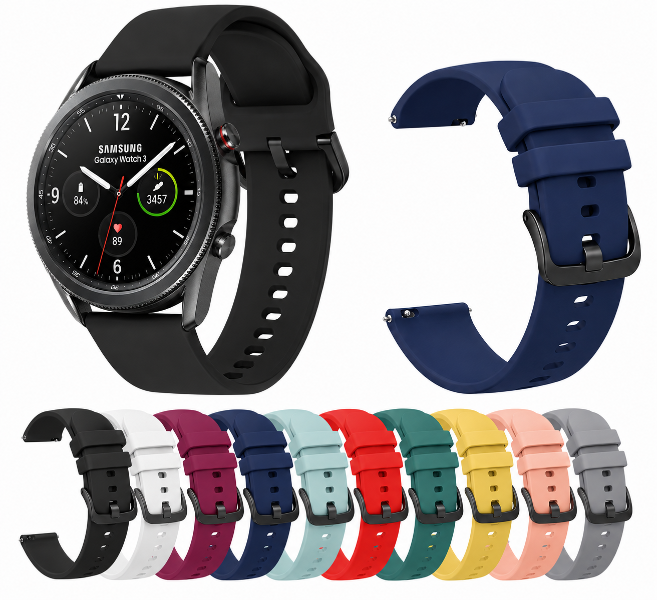 Samsung Galaxy Watch 3 41mm Silicone Sport Watch Strap Band Soft Solid Color