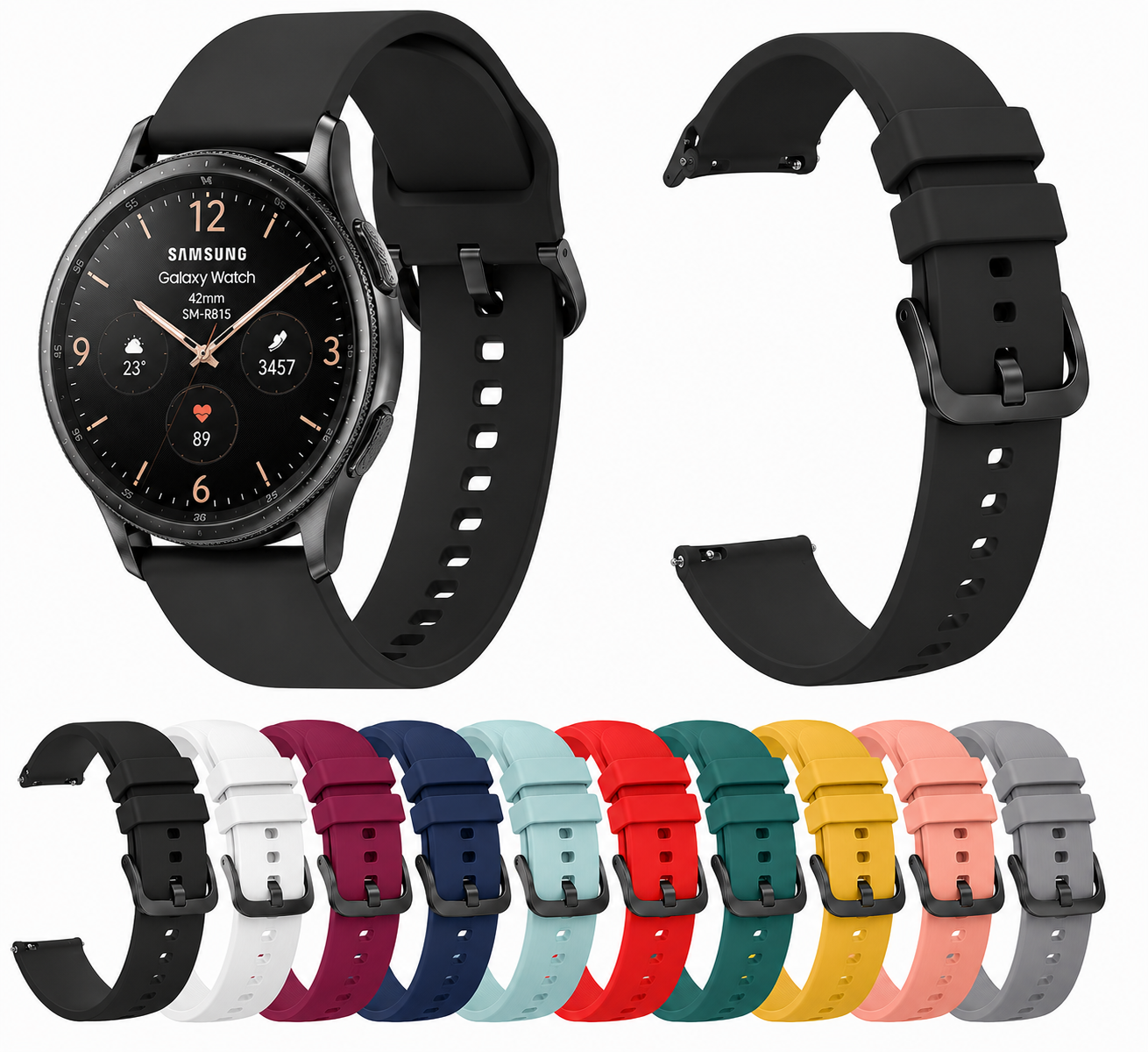 Samsung Galaxy Watch 42mm SM-R815 / SM-R810  Silicone Sport Watch Strap Band Soft Solid Color