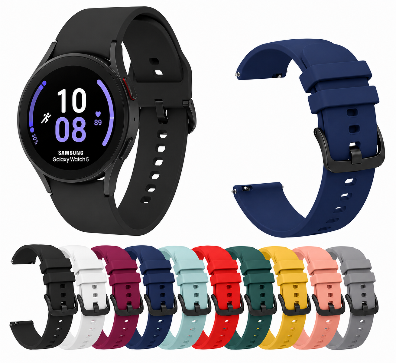 Samsung Galaxy Watch 5 44mm Silicone Sport Watch Strap Band Soft Solid Color