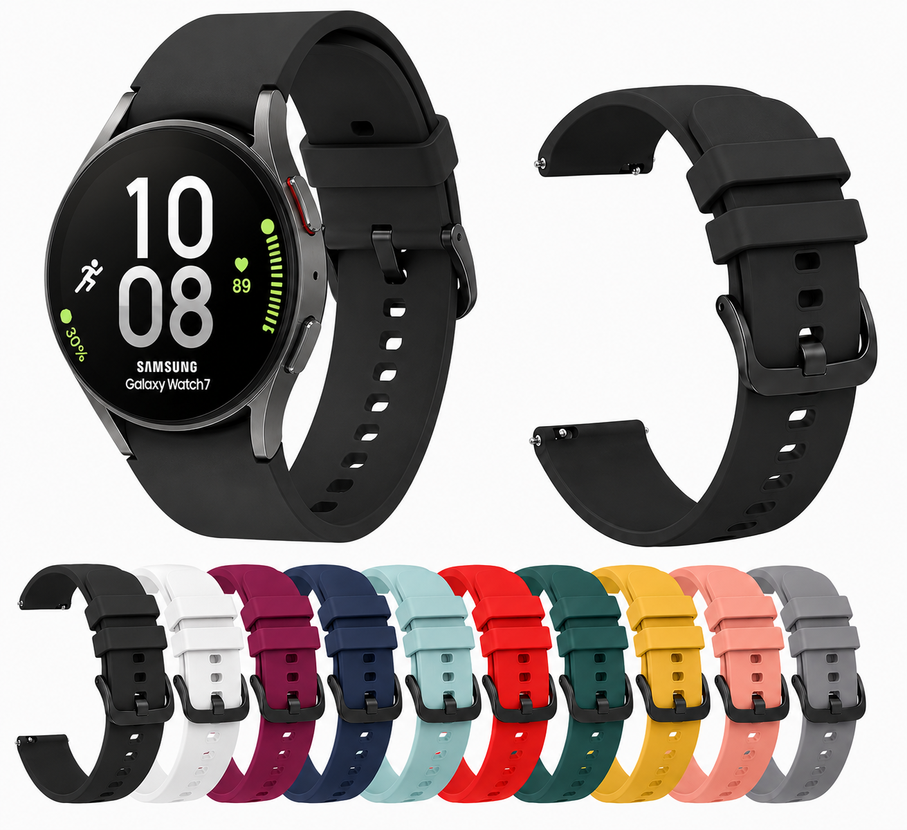 Samsung Galaxy Watch 7 44mm Silicone Sport Watch Strap Band Soft Solid Color