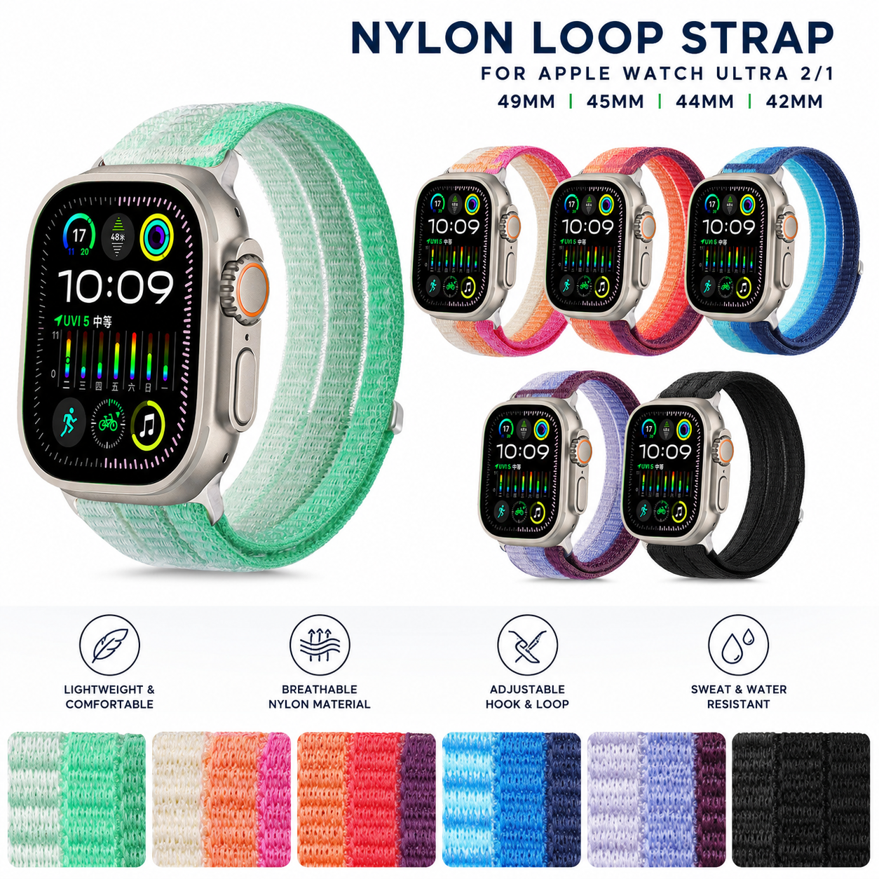 Apple Watch SE Woven Nylon Watch Strap Two-Tone Slim Sports Band