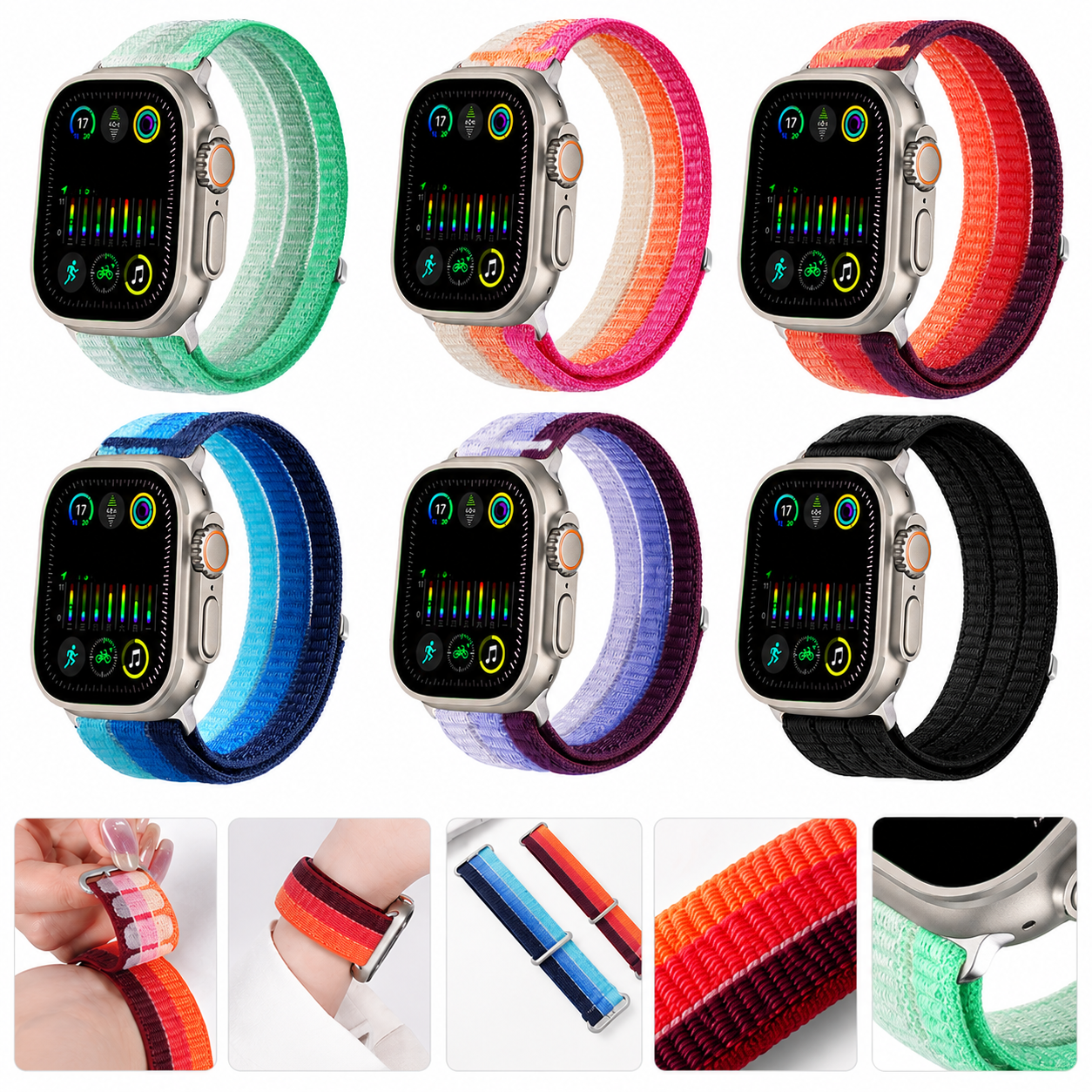 Apple Watch Ultra 2 Woven Nylon Watch Strap Two-Tone Slim Sports Band