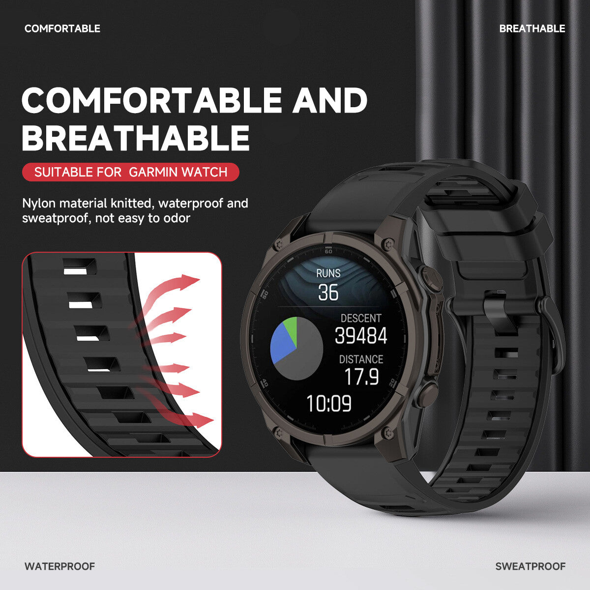 Garmin Fenix 8 Solar 47mm Strap Soft Silicone Two Tone Fitness Sports Band