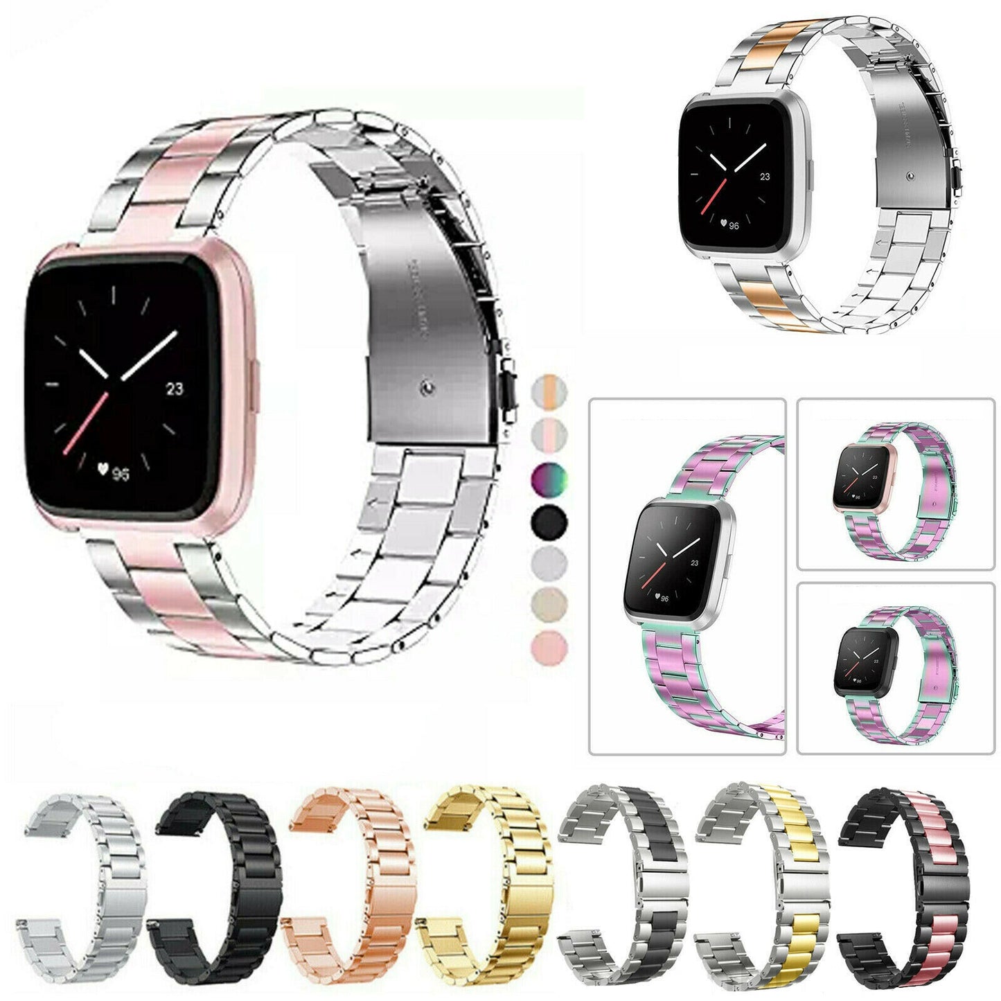 Fitbit Versa 4 Stainless Steel Strap Metal Bracelet Wristband Watch Band